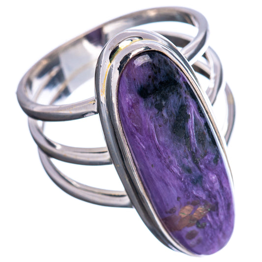 Sterling silver charoite ring with oval purple gemstone, size 8