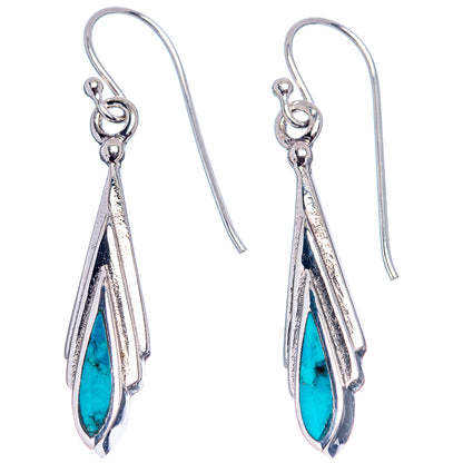 Native Style Mohave Turquoise Earrings 1 1/2" (.925 Sterling Silver)