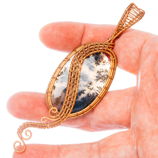 Dendrite Opal Wire Wrap Pendant 4 1/8" (Copper)