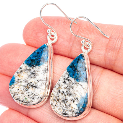 Sterling silver teardrop earrings with blue azurite stone in teardrop frames