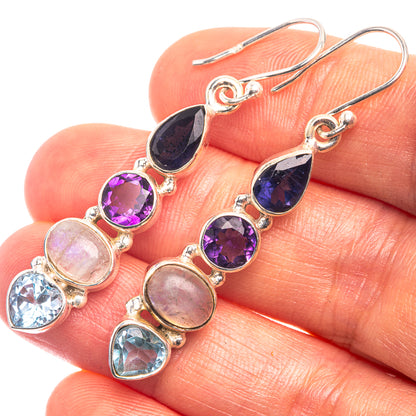 Rainbow Moonstone, Blue Topaz, Amethyst, Tanzanite Earrings 1 7/8" (925 Sterling Silver) E432411