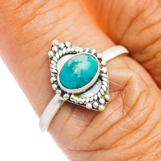 Turquoise oval sterling silver ring with rope bezel, size 7