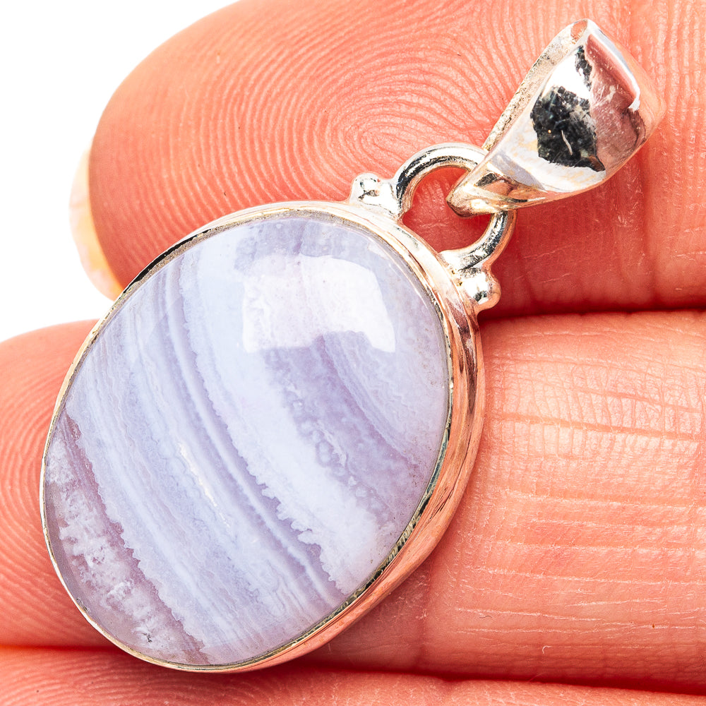 Blue Lace Agate Pendant 1 1/4" (.925 Sterling Silver)