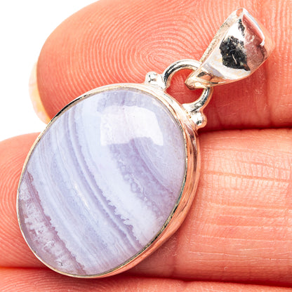Blue Lace Agate Pendant 1 1/4" (.925 Sterling Silver)