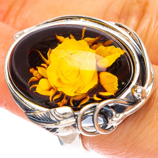 Amber Intaglio Rose Ring Size 7 Adjustable (925 Sterling Silver) R3811