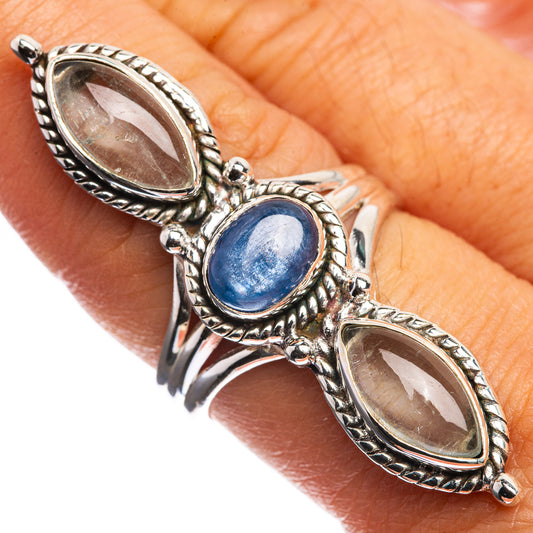 Large Kyanite, Rainbow Moonstone 925 Sterling Silver Ring Size 7.75