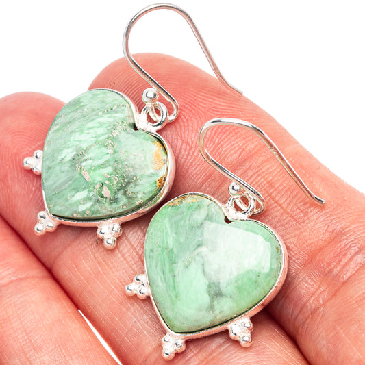 Variscite Heart 925 Sterling Silver Earrings 1 1/4" (925 Sterling Silver) E1988
