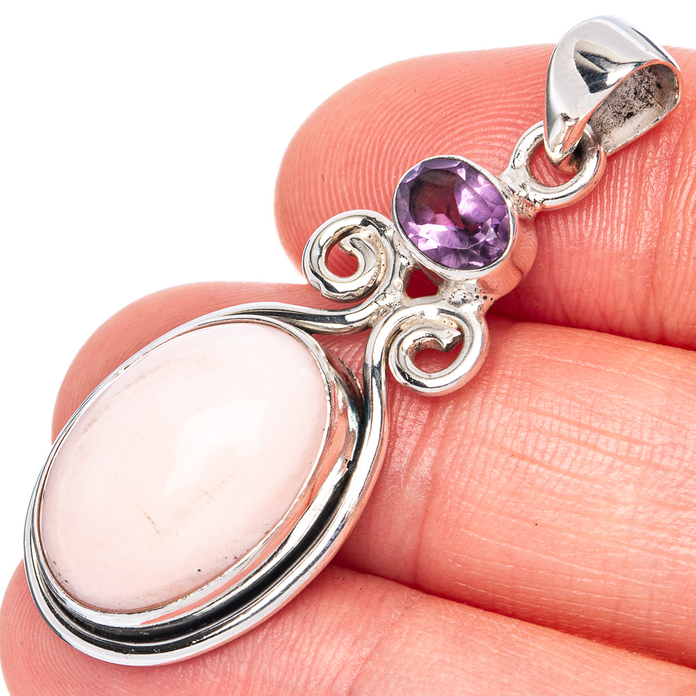 Pink Opal, Amethyst Pendant 1 3/4" (925 Sterling Silver) P41303