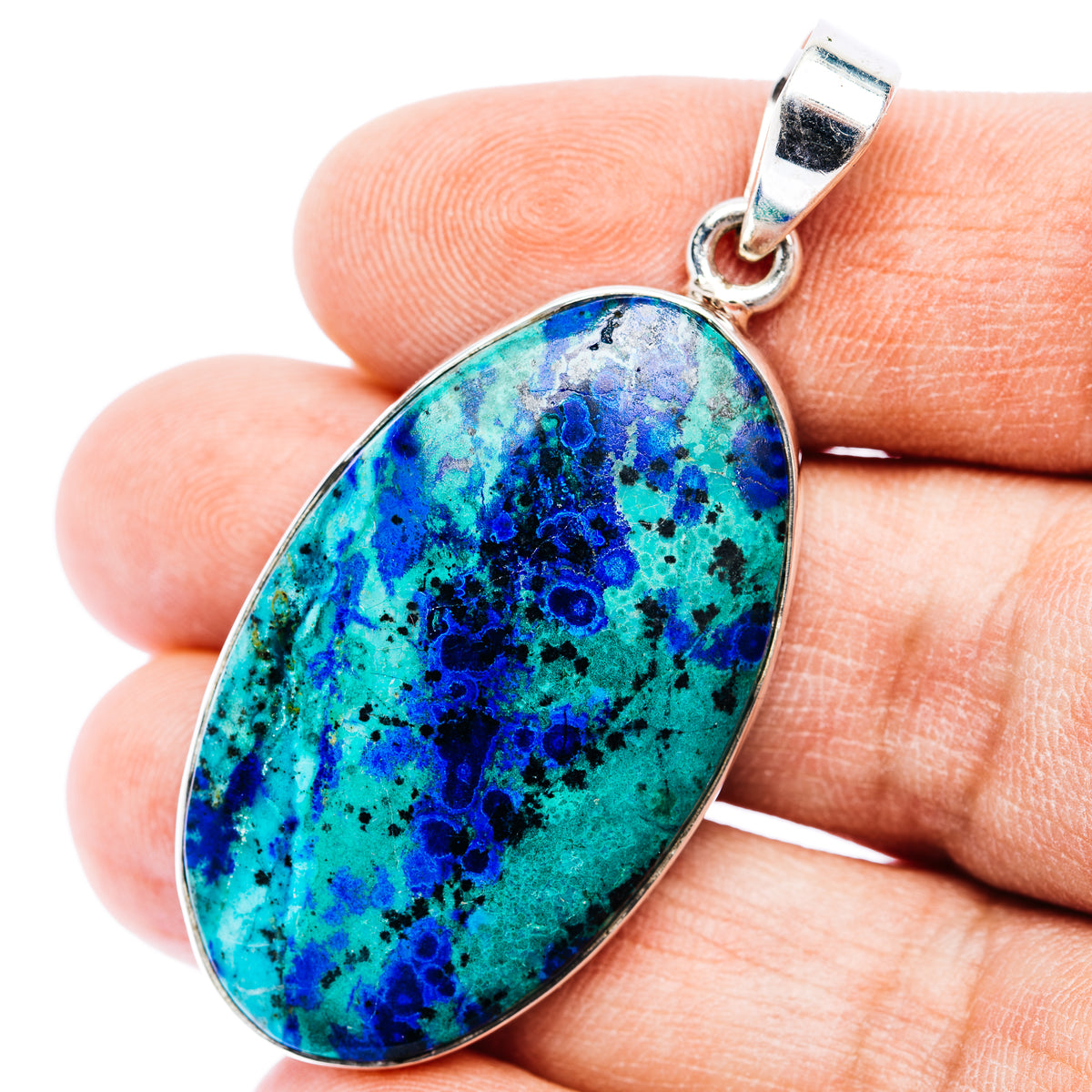 Blue Bird Azurite Pendant 2 1/8" (.925 Sterling Silver)