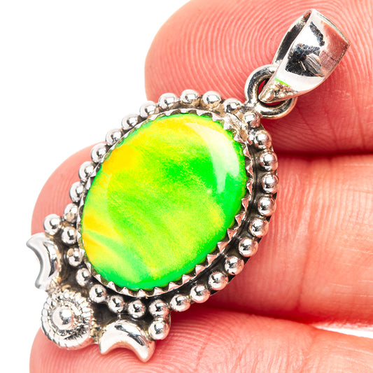 925 sterling silver opal pendant with oval green cabochon and beaded border