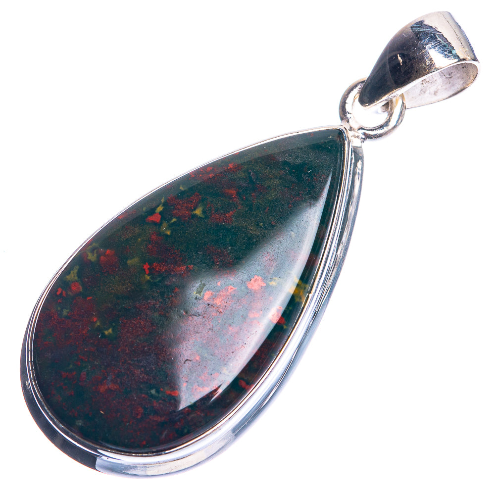 Bloodstone 925 Sterling Silver Pendant 1 5/8"