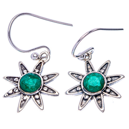 Green gemstone flower earrings in sterling silver, open hooks with star-shaped petals