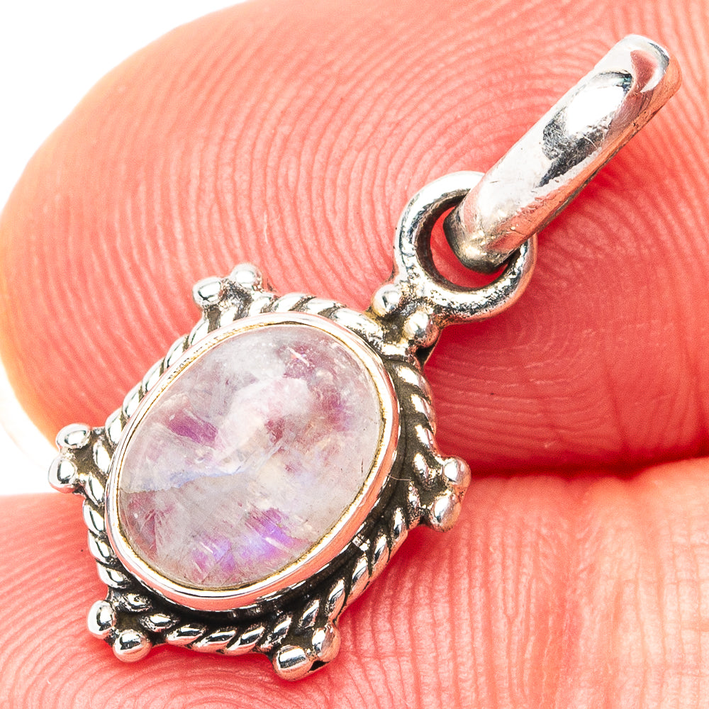 Rainbow Moonstone Dainty Pendant 7/8" (.925 Sterling Silver)
