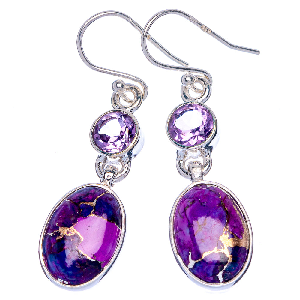 Purple Copper Composite Turquoise, Amethyst Earrings 1 5/8" (925 Sterling Silver) E433116