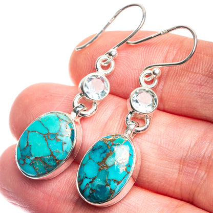 Blue Copper Composite Turquoise, Blue Topaz Earrings 1 5/8" (925 Sterling Silver) E432698