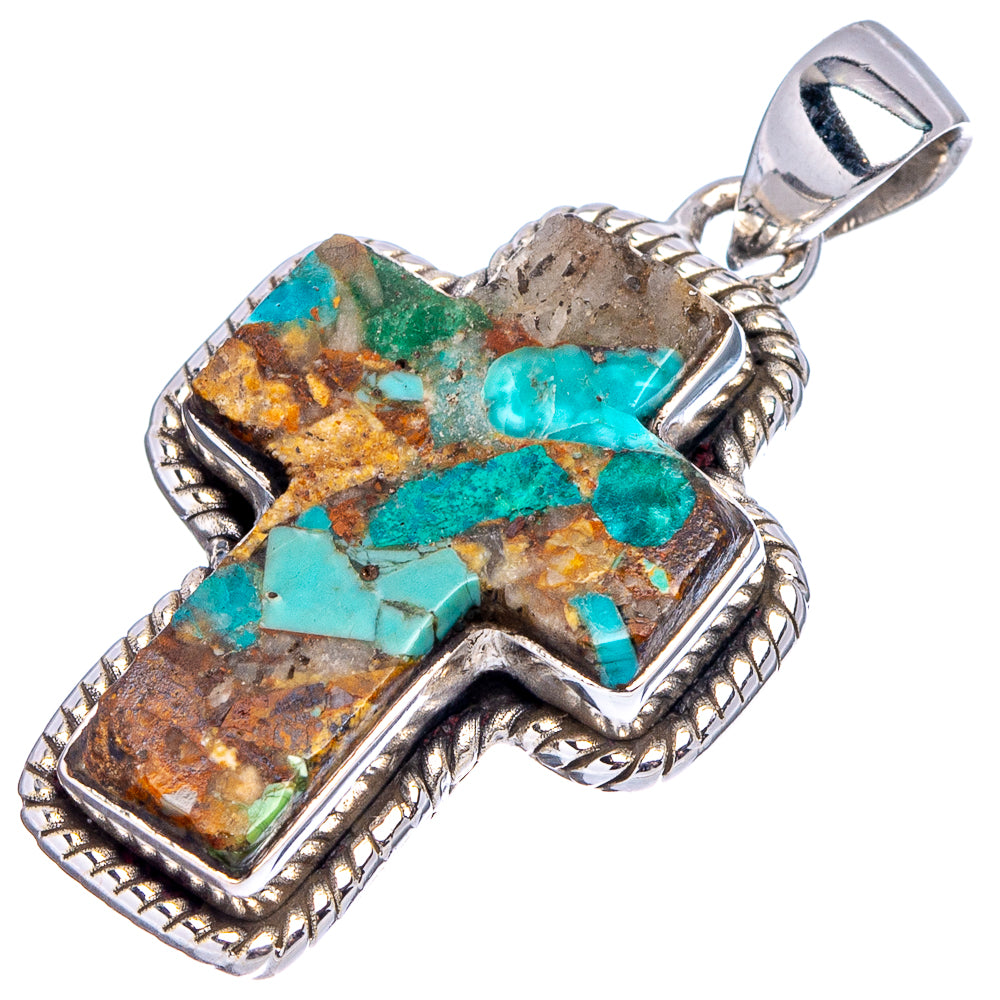 Native Style Sonora Mountain Turquoise Pendant 1 3/8" (.925 Sterling Silver)