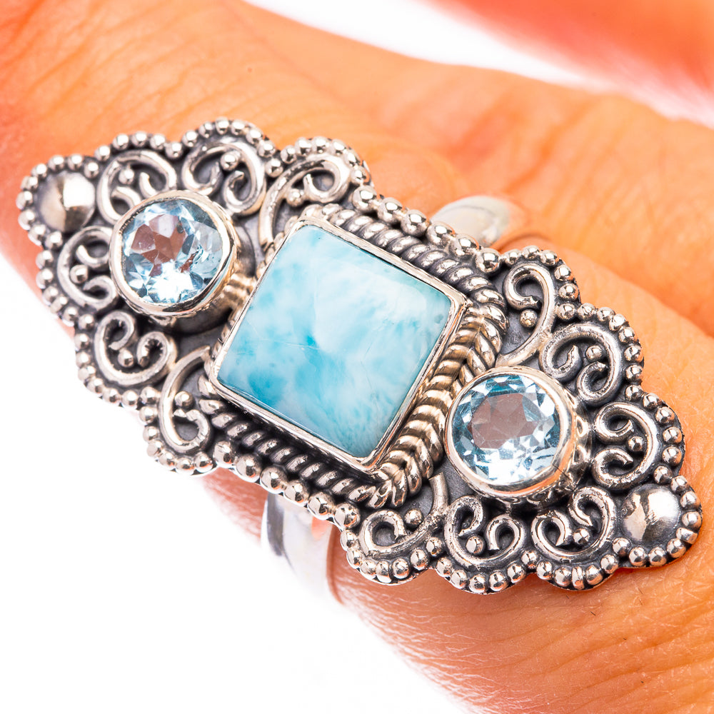 Large Larimar, Blue Topaz Ring Size 7.75 (925 Sterling Silver) R141676