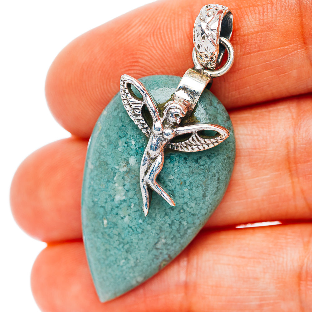 Moss Agate Fairy Pendant 1 3/4" (.925 Sterling Silver)
