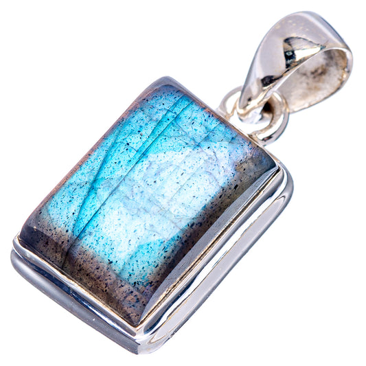Sterling silver labradorite pendant with rectangular blue glow stone, bezel set