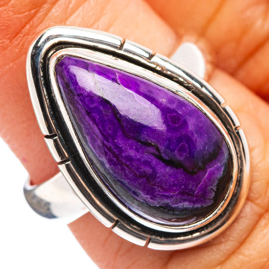 Oval purple sugilite gemstone ring, .925 sterling silver bezel setting