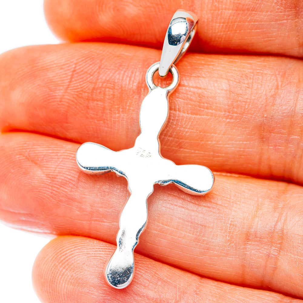 Southwestern Style Kingman Turquoise Cross Pendant 1 1/2" (.925 Sterling Silver)