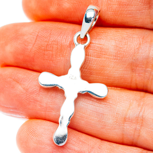 Southwestern Style Kingman Turquoise Cross Pendant 1 1/2" (.925 Sterling Silver)