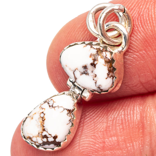 Wild Horse Jasper pendant close-up: two white teardrop cabochons in .925 silver