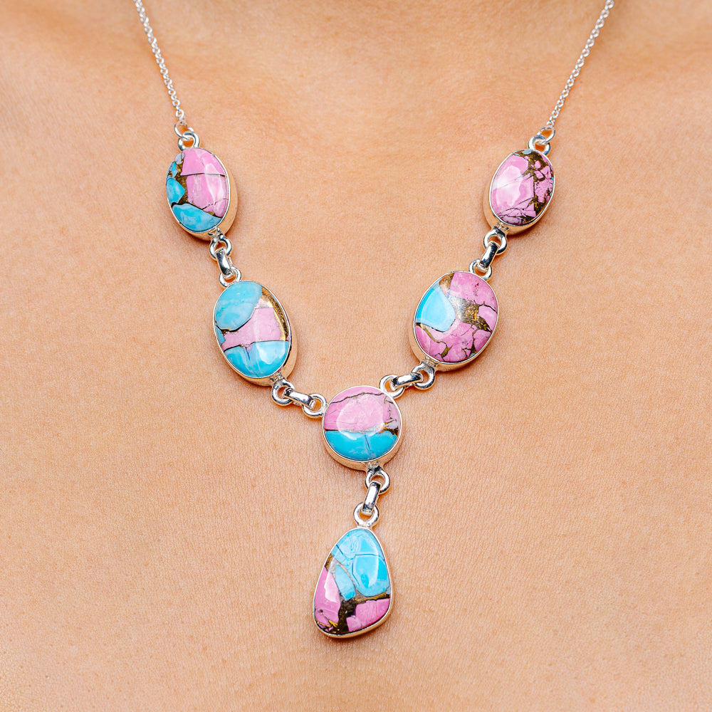 Cotton Candy Turquoise Necklace 18 to 20" (.925 Sterling Silver)