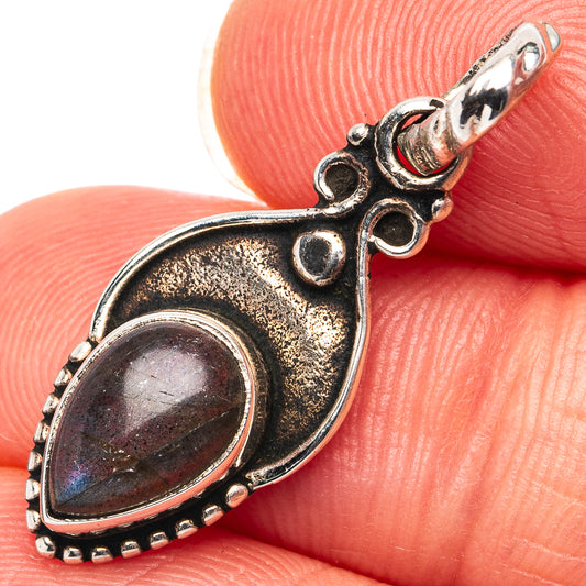 Labradorite dainty sterling silver pendant with oval blue-gray gemstone and ornate bail