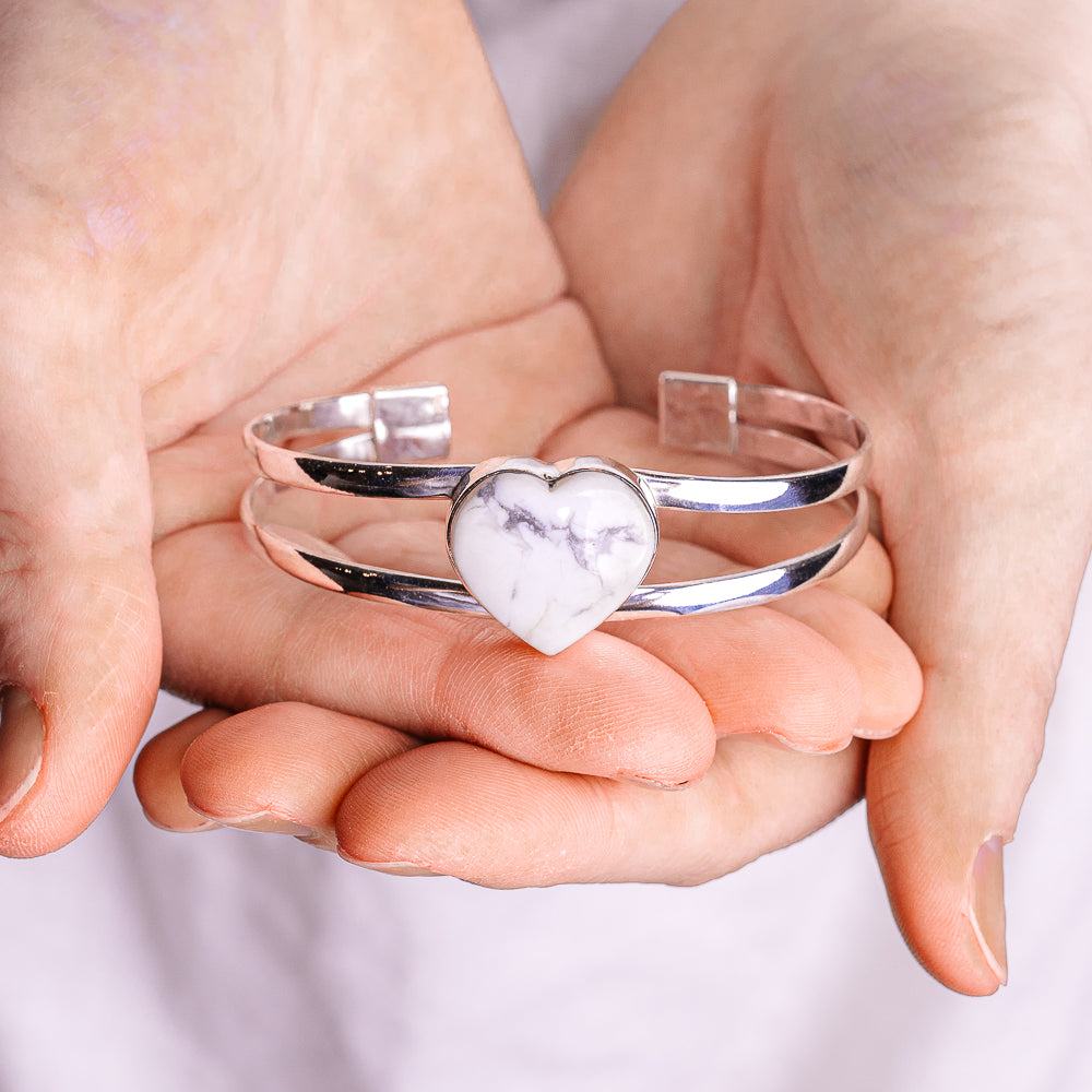 Howlite Cuff Bracelet Adjustable (.925 Sterling Silver)