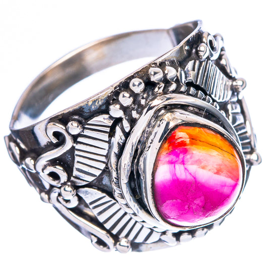 Kingman Pink Dahlia Turquoise Ring Size 6.75 (925 Sterling Silver) R4653