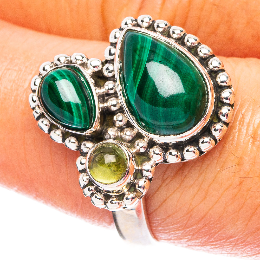Malachite, Prehnite 925 Sterling Silver Ring Size 8 (925 Sterling Silver) R6141