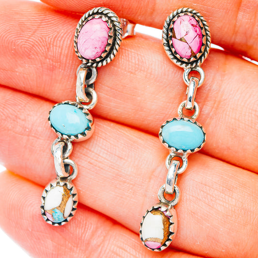Exclusive Southwestern Style Cotton Candy Dahlia Turquoise Earrings 1 5/8" (.925 Sterling Silver)