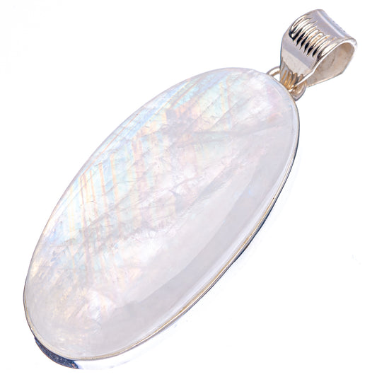 Oval .925 sterling silver moonstone pendant, iridescent white with rainbow bands