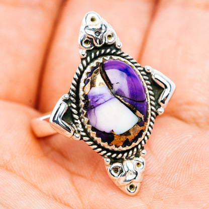 Purple Dahlia Turquoise Ring Size 9 (.925 Sterling Silver)