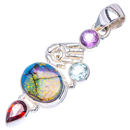 Sterling Opal, Amethyst, Blue Topaz, Garnet Pendant 1 3/4" (.925 Sterling Silver)