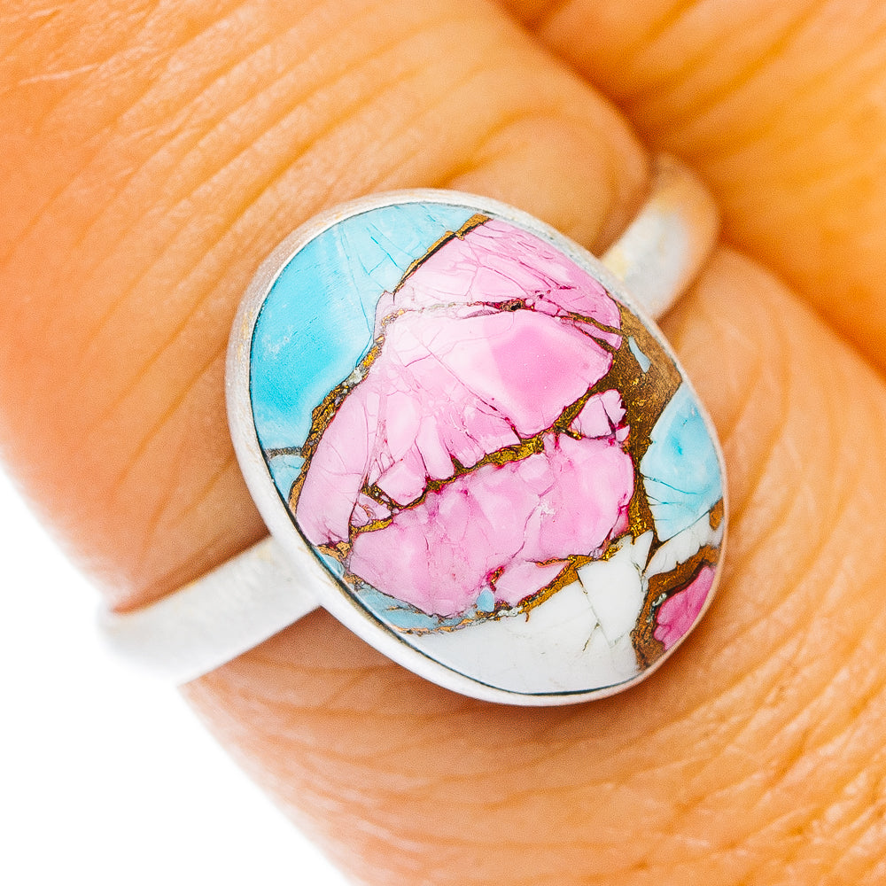 Cotton Candy Dahlia Turquoise Ring Size 7.75 (.925 Sterling Silver)
