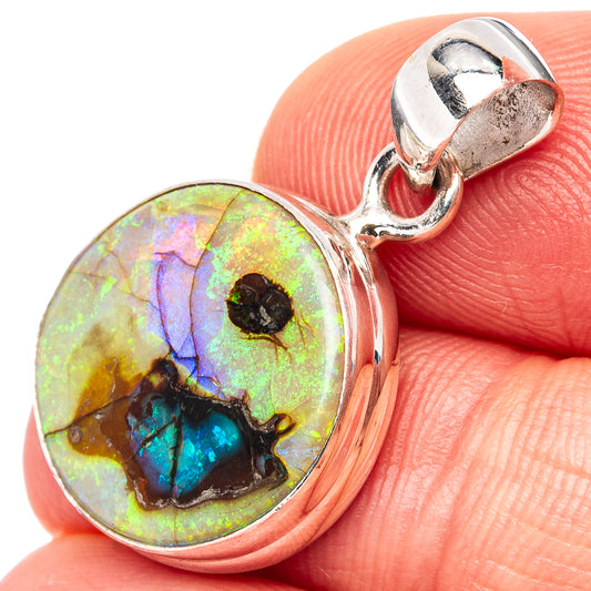 Round opal pendant in .925 sterling silver with multicolor gemstone cabochon