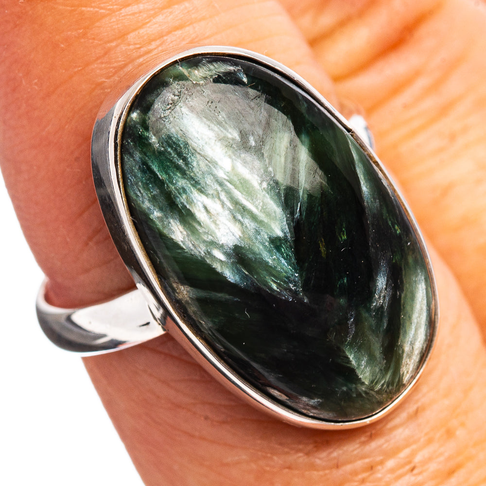 Premium Seraphinite Ring Size 8 (.925 Sterling Silver)