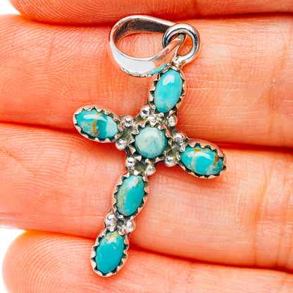Southwestern Style Kingman Turquoise Cross Pendant 1 1/2" (.925 Sterling Silver)