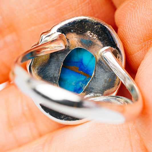 Southwestern Style Ice Blue Dahlia Turquoise Ring Size 8.75 (.925 Sterling Silver)