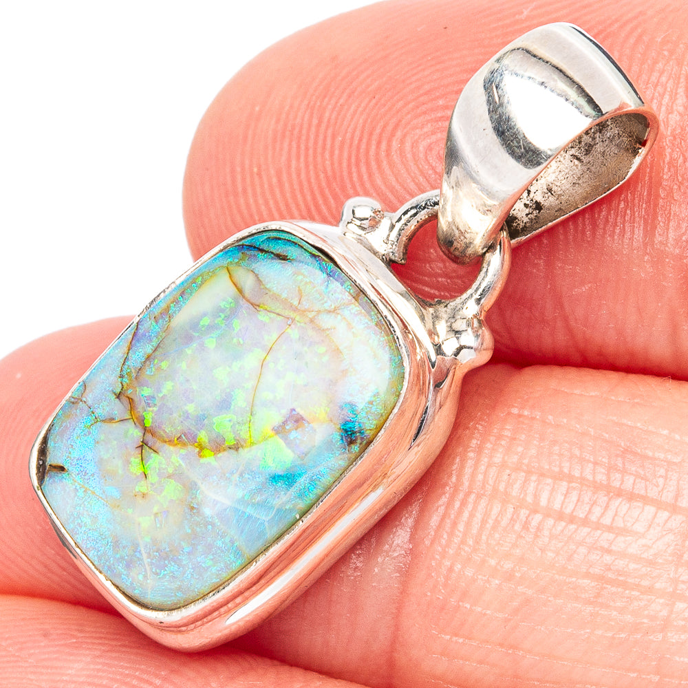Sterling silver opal pendant with oval colorful mosaic gemstone