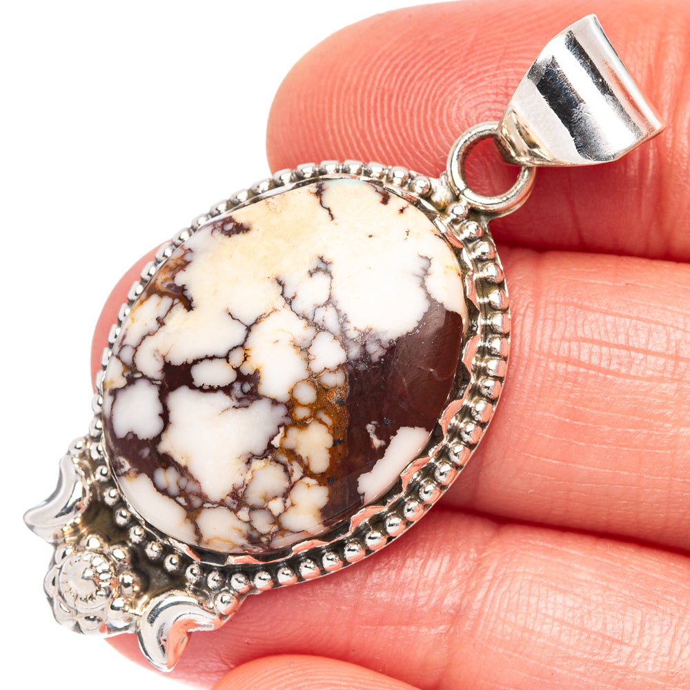 Oval wild horse jasper cabochon pendant in 925 sterling silver bezel with bail