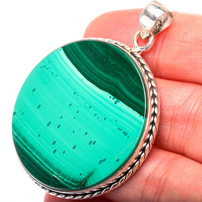 Malachite Coin Pendant 2" (925 Sterling Silver) PD38558