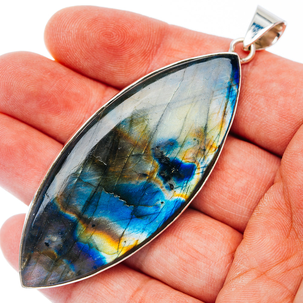 Huge Premium Spectrolite Pendant 3 1/8" (.925 Sterling Silver)
