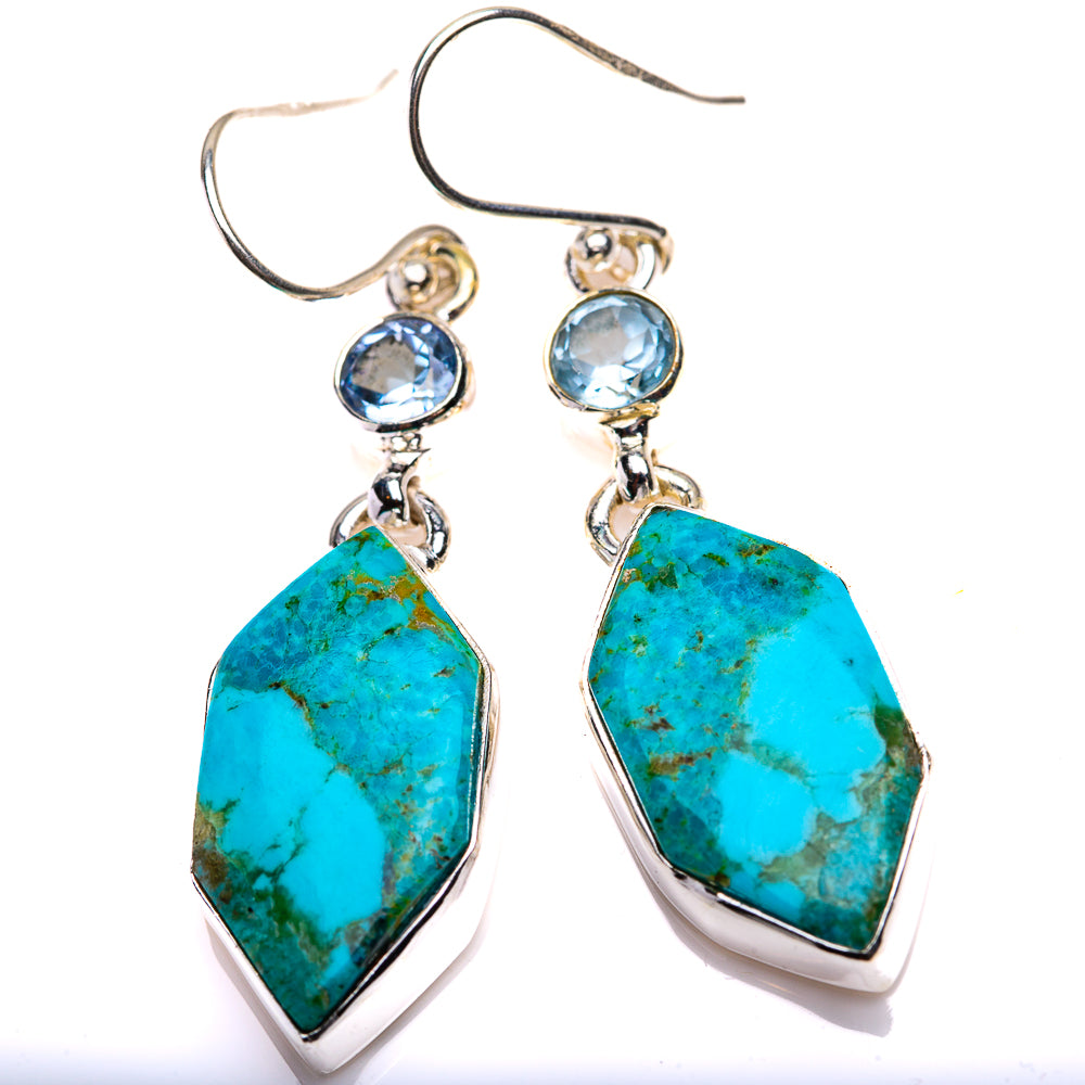 Chrysocolla, Blue Topaz Earrings 1 7/8" (925 Sterling Silver) EARR432161