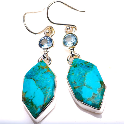 Chrysocolla, Blue Topaz Earrings 1 7/8" (925 Sterling Silver) EARR432161