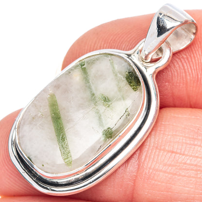 Green Tourmaline In Quartz Pendant 1 1/4" (925 Sterling Silver) P41461