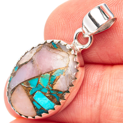 Pink Opal In Turquoise Pendant 1 1/8" (.925 Sterling Silver)