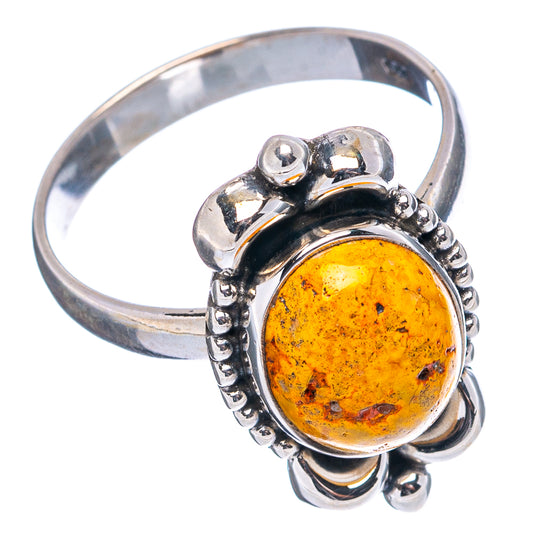 Sterling silver ring, oval yellow-orange jasper cabochon with raised bezel